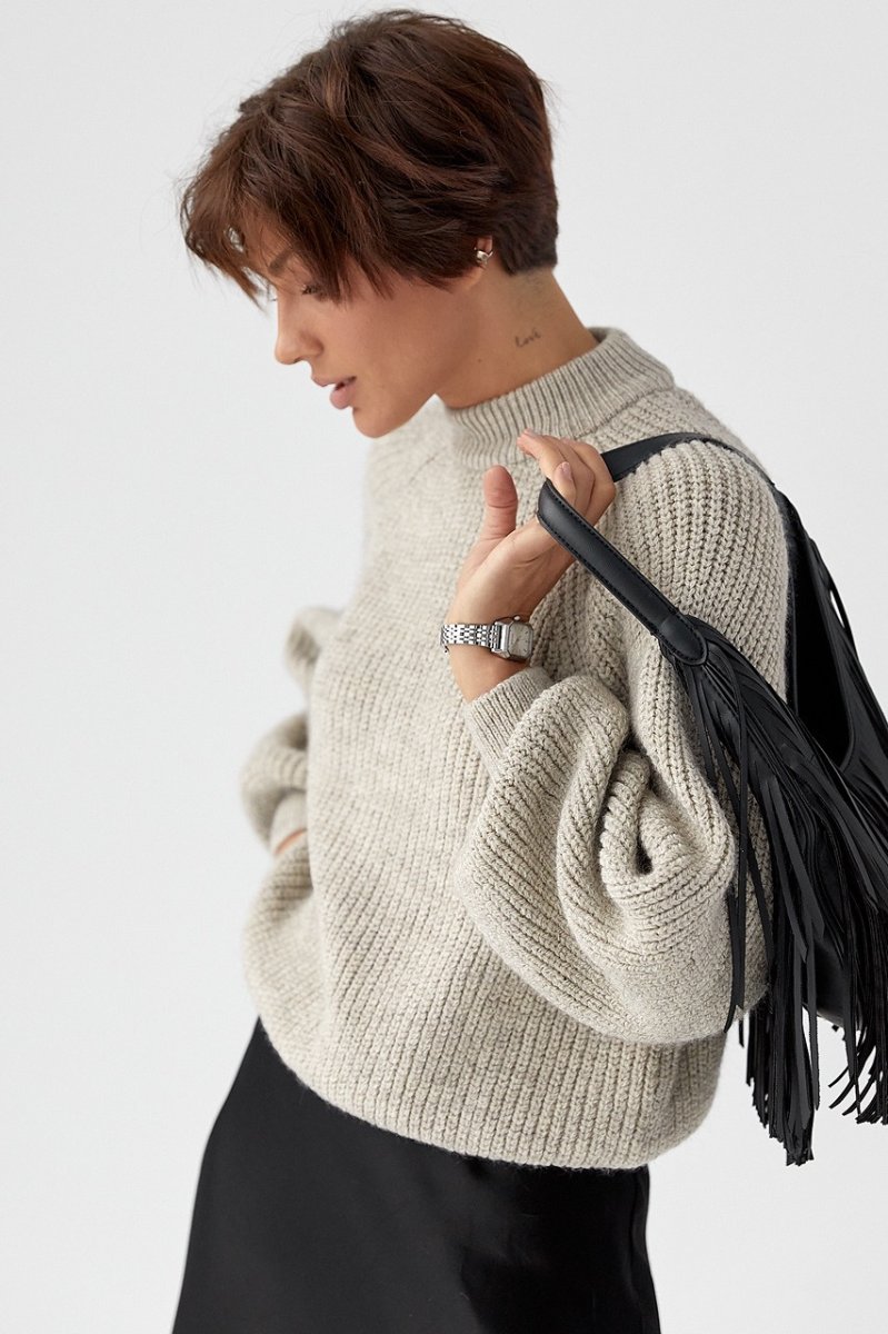 В'язаний светр із довгими рукавами реглан 102010 меланж