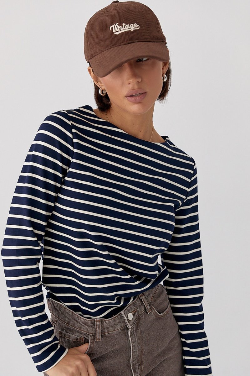 Трикотажний лонг у смужку 17078 темно-синій