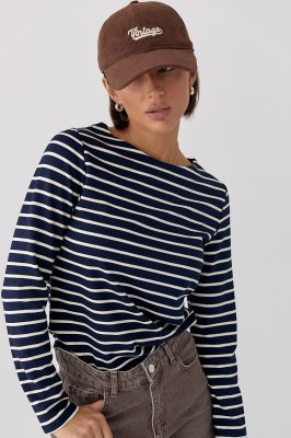 Трикотажний лонг у смужку 17078 темно-синій