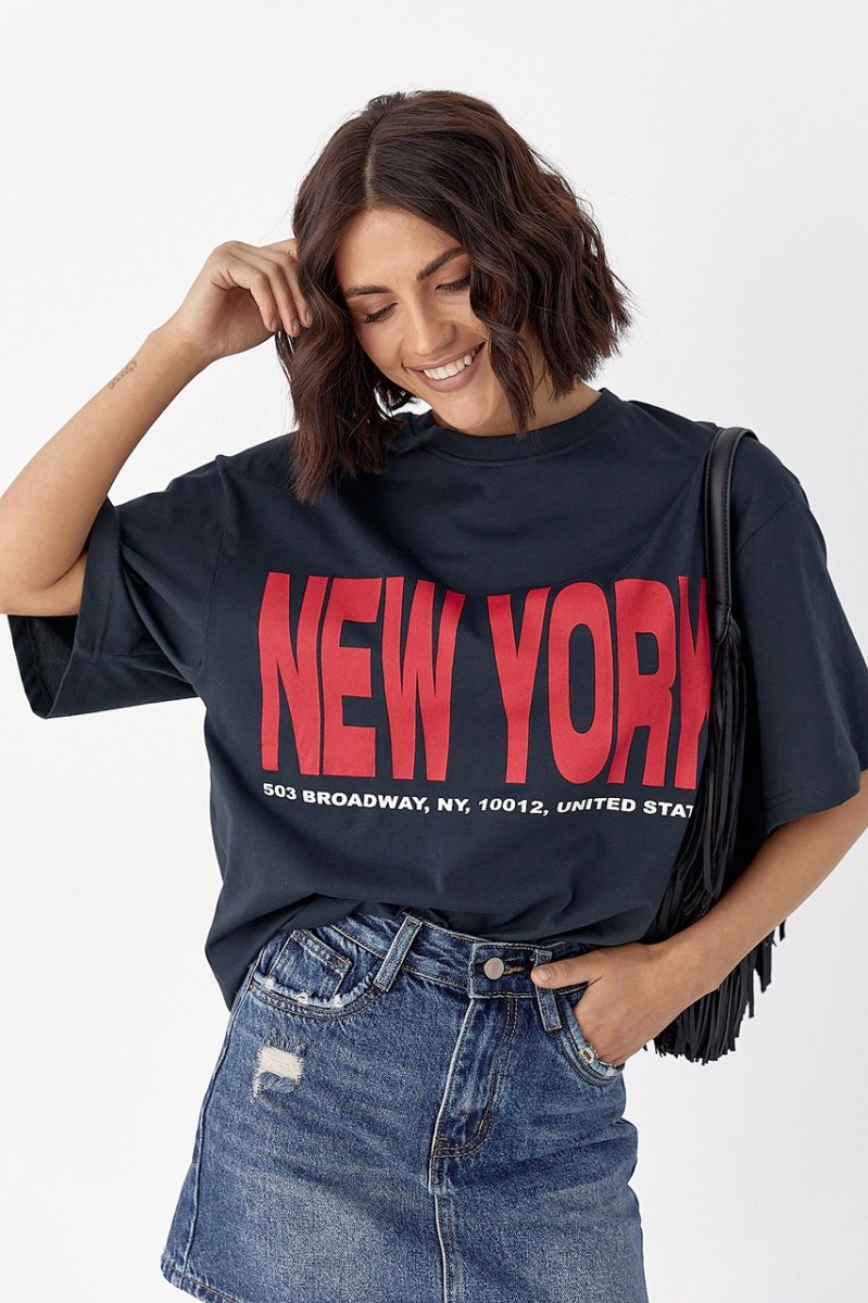 Футболка oversize с надписью New York 25084 черная
