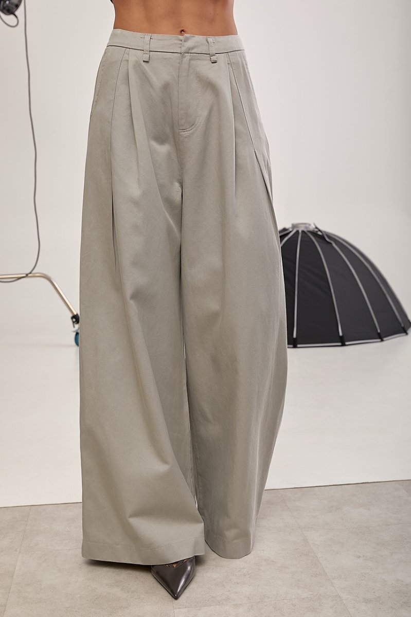 Котонові штани палаццо зі складками 25088 сірі