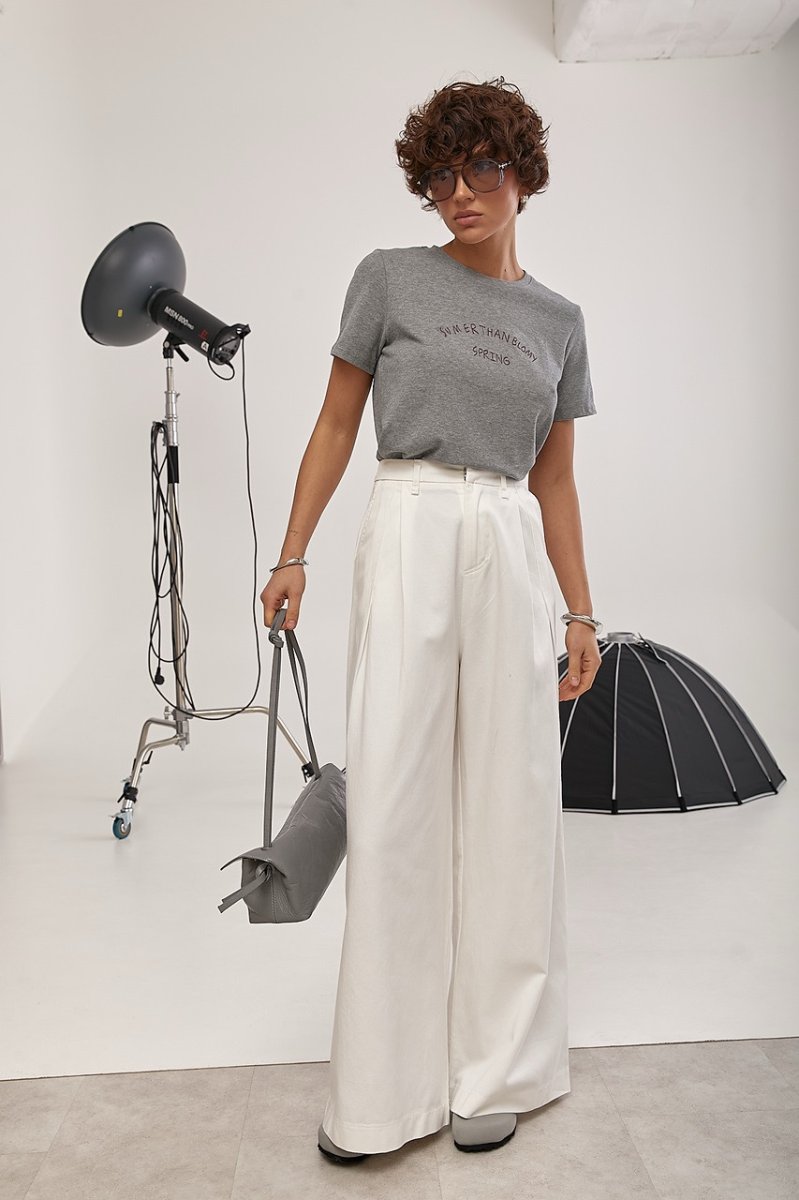 Котонові штани палаццо зі складками 25088 молочні