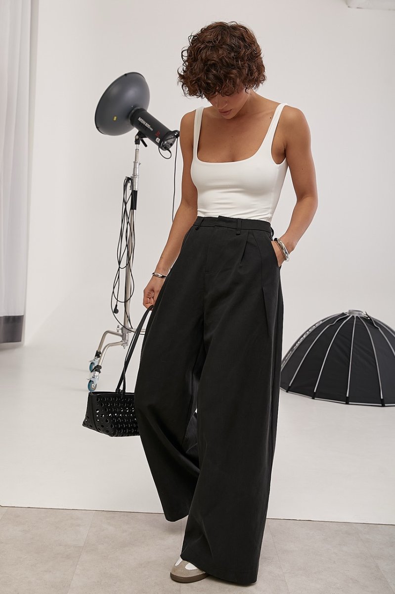 Котонові штани палаццо зі складками 25088 чорний