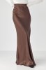 Жіноча атласна спідниця довга на гумці 81151 темно-коричневий