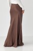 Жіноча атласна спідниця довга на гумці 81151 темно-коричневий