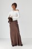 Жіноча атласна спідниця довга на гумці 81151 темно-коричневий