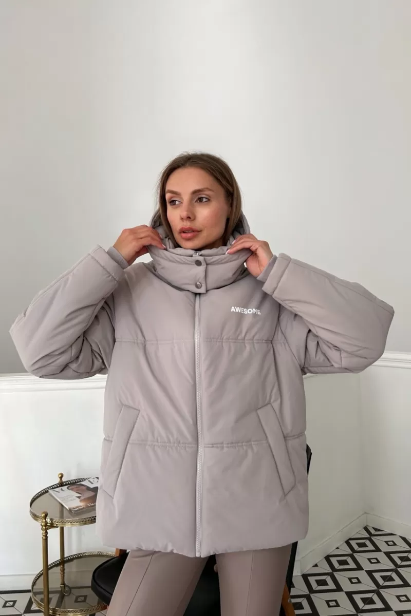 Стильний пуховик awesome пудра 7541