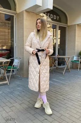 Стёганое пальто 38473 светло-бежевый